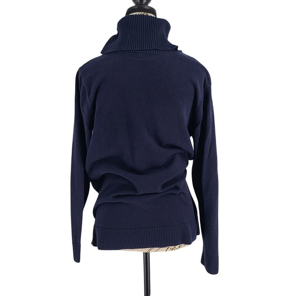Jeanne Pierre womens sweater navy Cowl neck 100% cotton Large nautical office